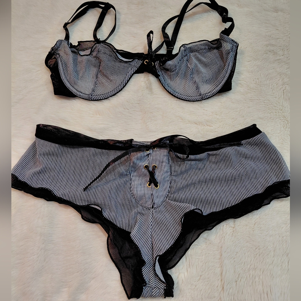 Striped Black and White Lingerie Set